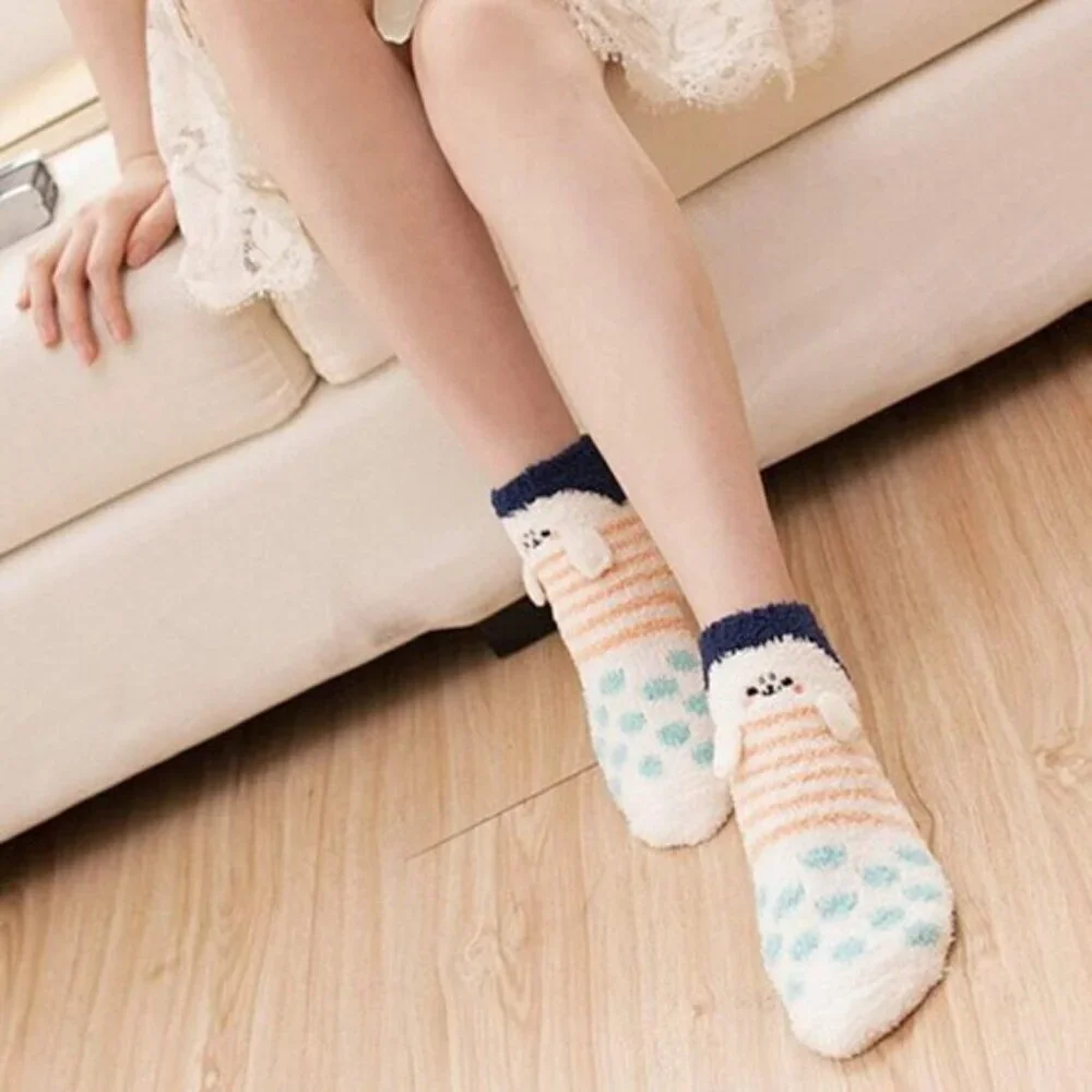 Loritta Women’s Fuzzy Socks 3-Pair Cozy Warm Cute Animal Slippers Size 6-10